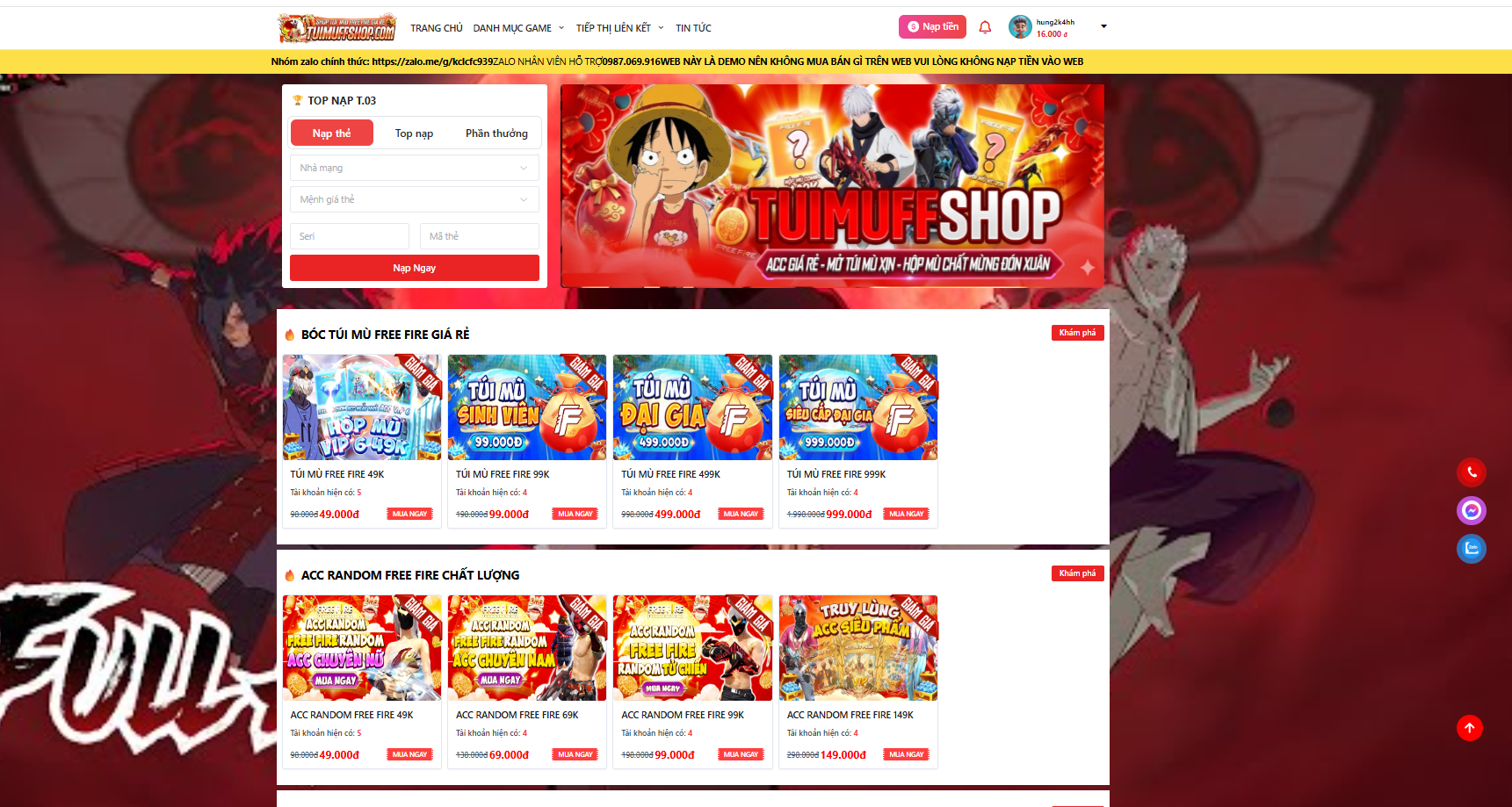  TẠO SHOP NICK GAME LIÊN QUÂN, FREE FIRE, ROBLOX, FCMOBILE, PUBG TỰ ĐỘNG AUTO MIỄN PHÍ